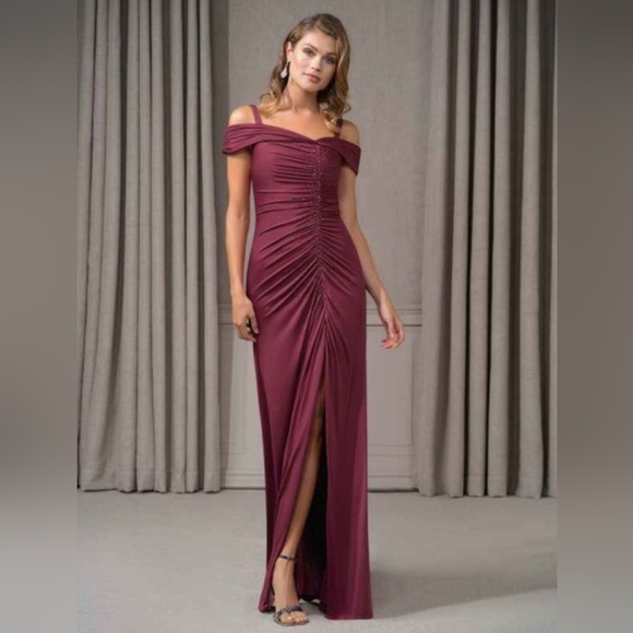 Azazie York Mulberry Off-Shoulder Floor-Length Evening Gown Dress - Picture 1 of 16